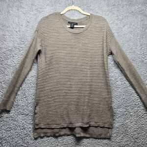 Tahari Womens Brown Ribbed Merino Wool Sweater Button Down Back Size Medium